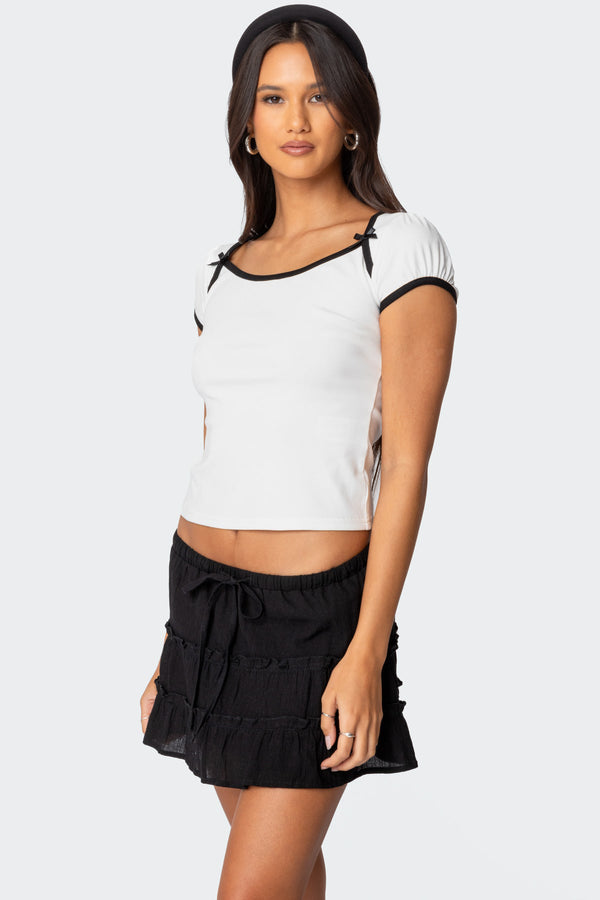 Edikted Rashelle Contrast Bow Top White