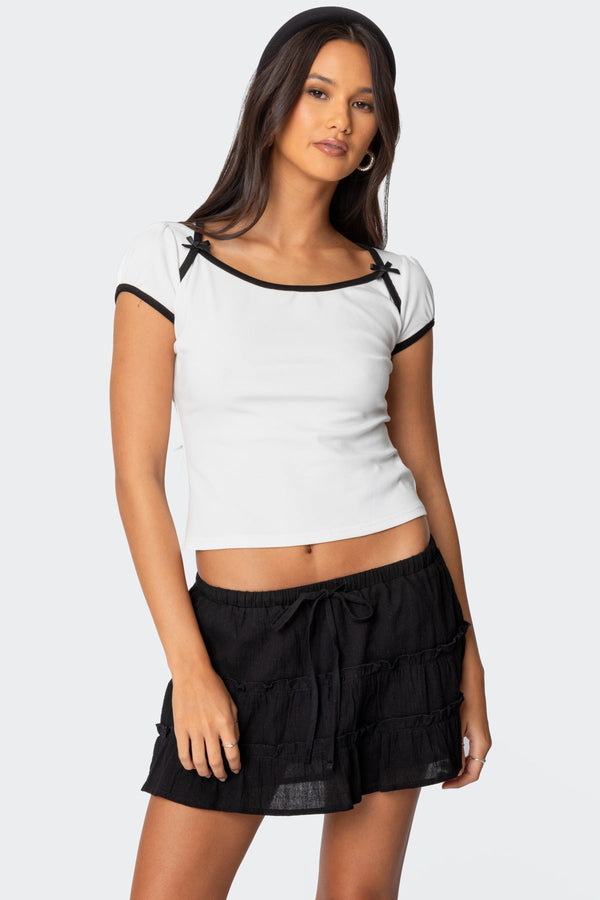 edikted Rashelle Contrast Bow Top white