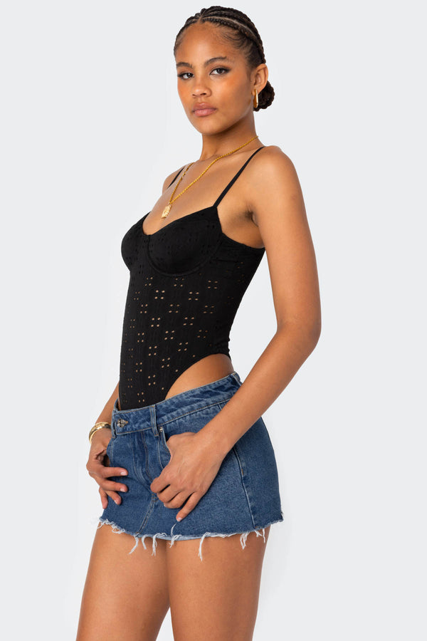 Edikted Raven Cupped Eyelet Bodysuit Black