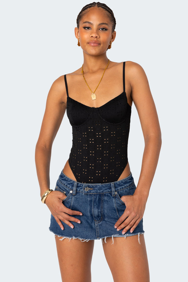 edikted Raven Cupped Eyelet Bodysuit black