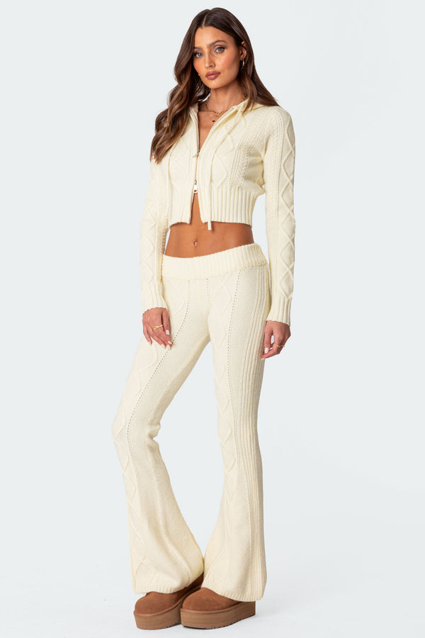 Edikted Ray Cable Knit Flared Pants Cream