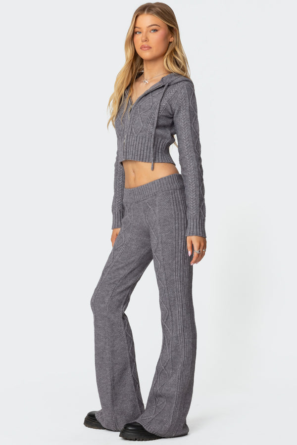 Edikted Ray Cable Knit Flared Pants Gray Melange