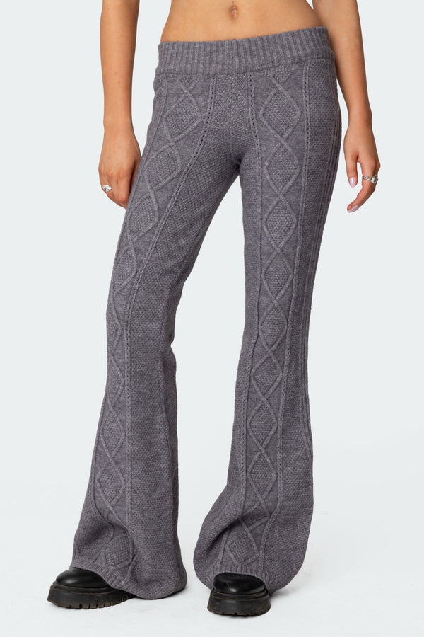 Edikted Ray Cable Knit Flared Pants Gray Melange