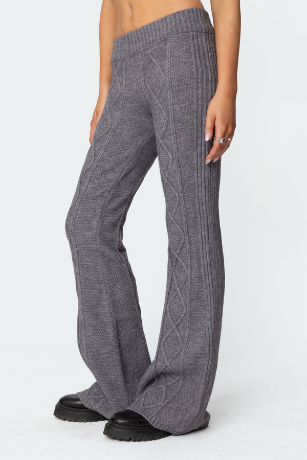 Edikted Ray Cable Knit Flared Pants Gray Melange