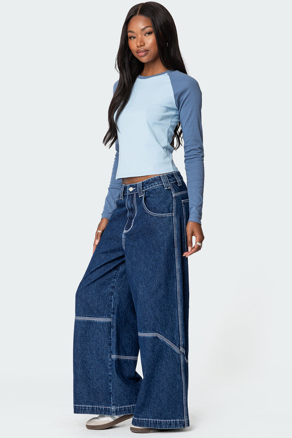 Edikted Raya Long Sleeve T Shirt Blue