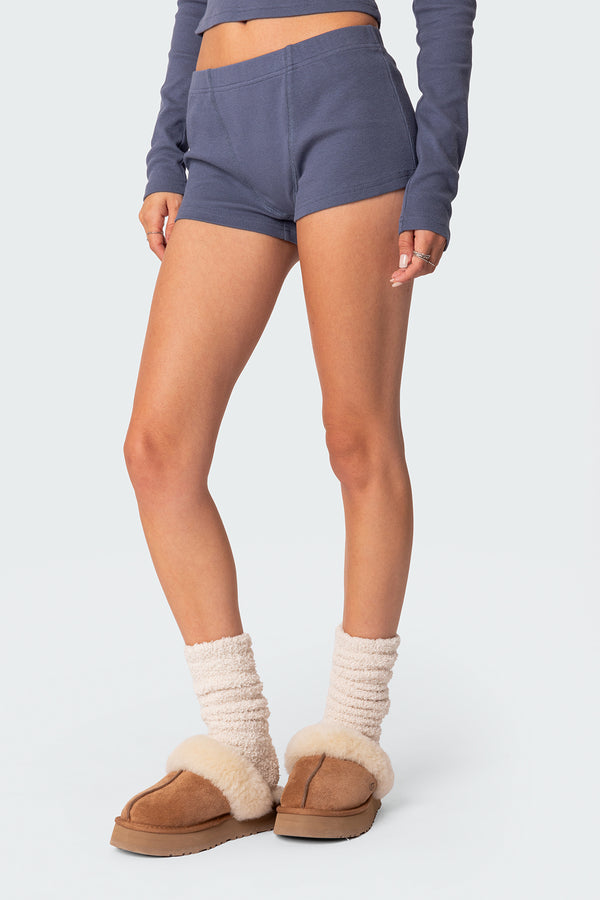 Edikted Rebekah Ribbed Shorts Blue