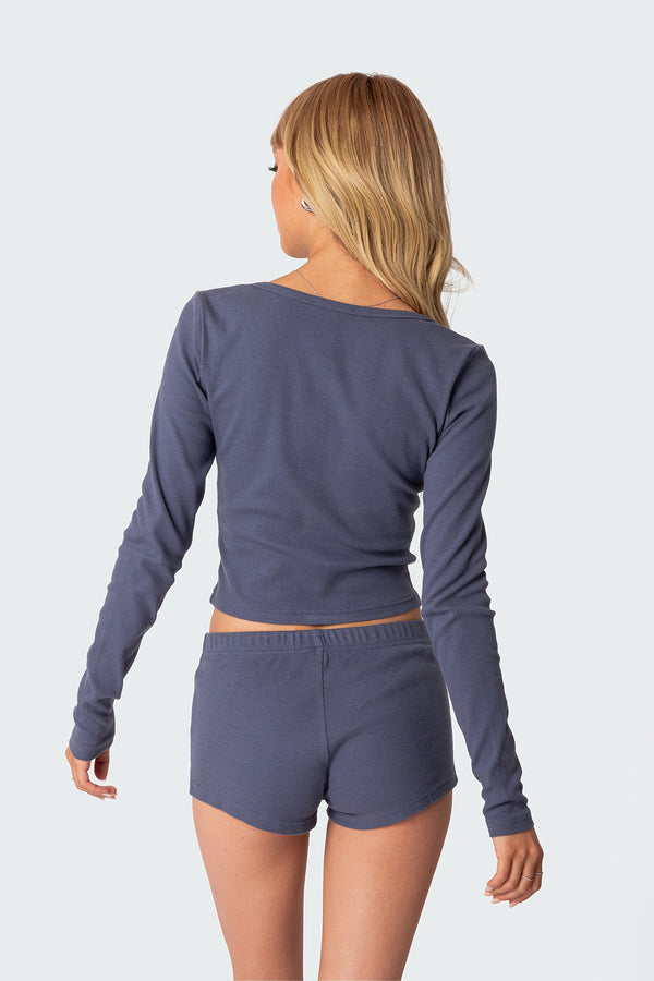 Edikted Rebekah Ribbed Top Blue