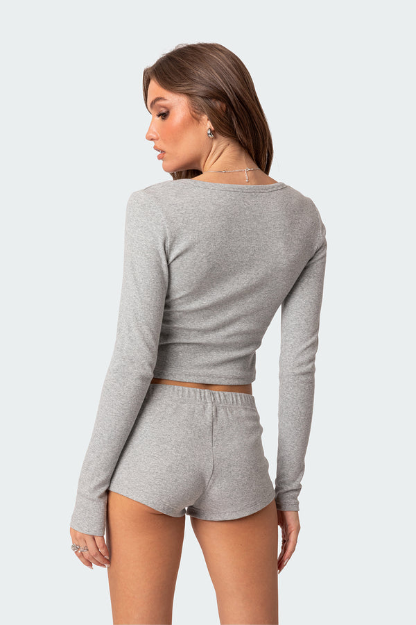 Edikted Rebekah Ribbed Top Gray Melange