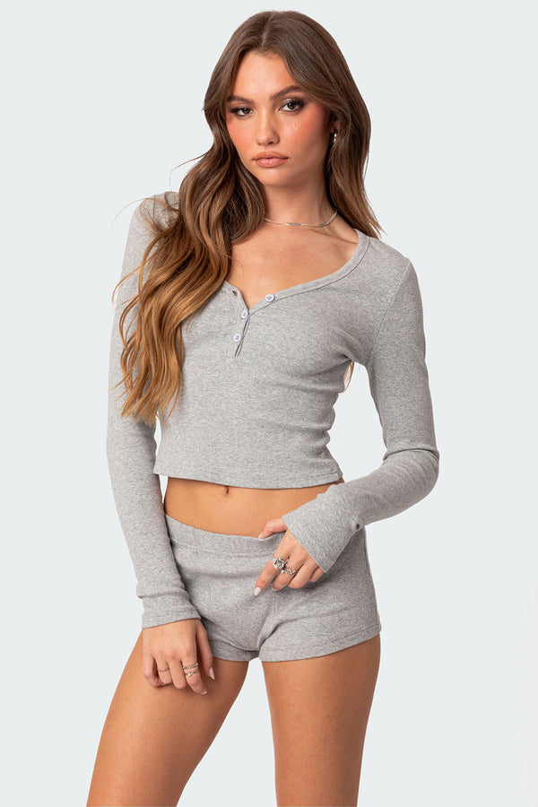 edikted Rebekah Ribbed Top gray melange