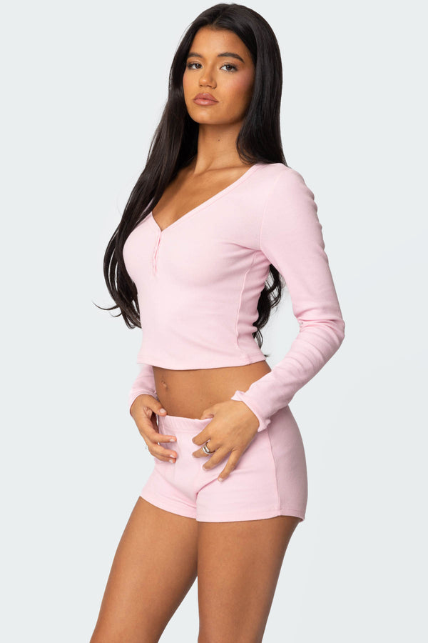 Edikted Rebekah Ribbed Top Light Pink