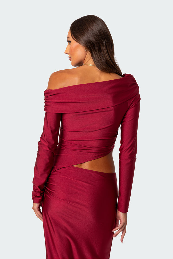 Edikted Reema Shiny Fold Over Top Red