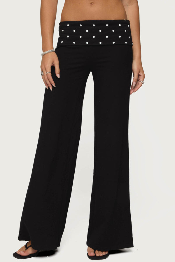 Edikted Reeva Polka Dot Fold Over Pants Black