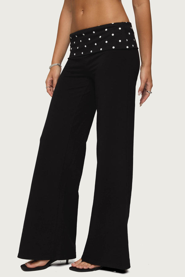 Edikted Reeva Polka Dot Fold Over Pants Black