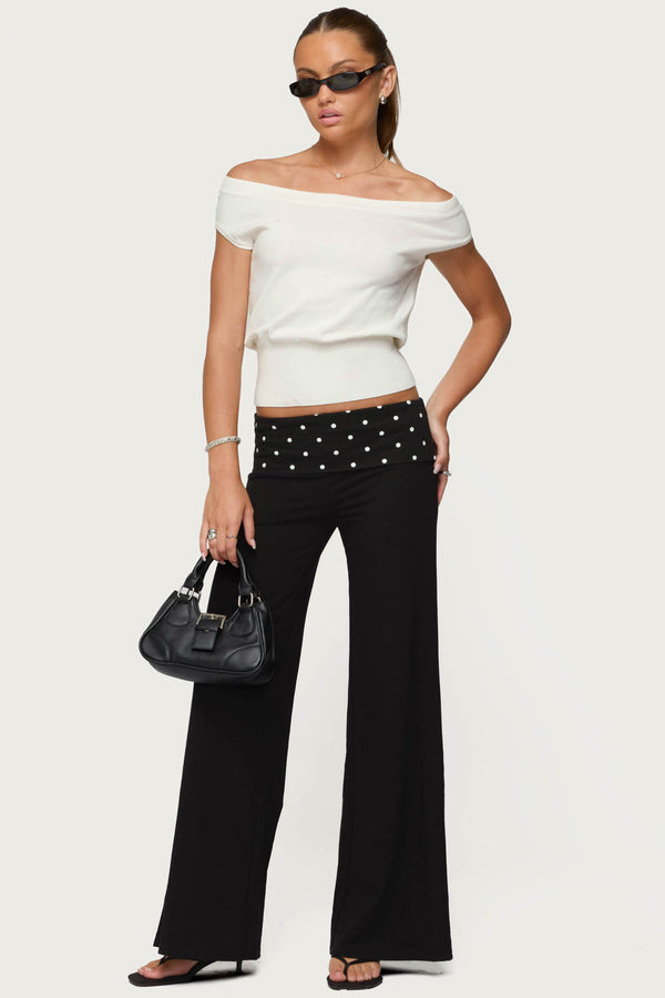 Edikted Reeva Polka Dot Fold Over Pants Black