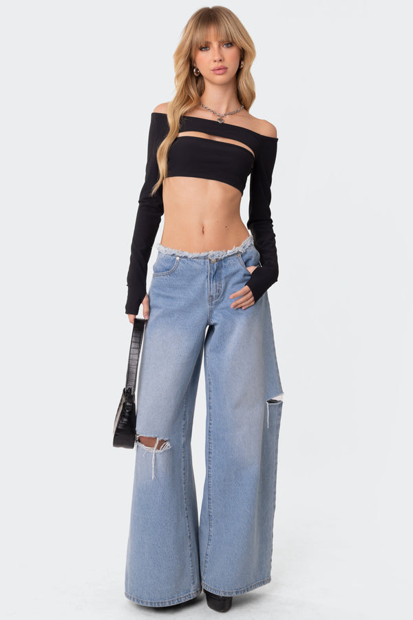 edikted Reign Two Piece Ribbed Crop Top black