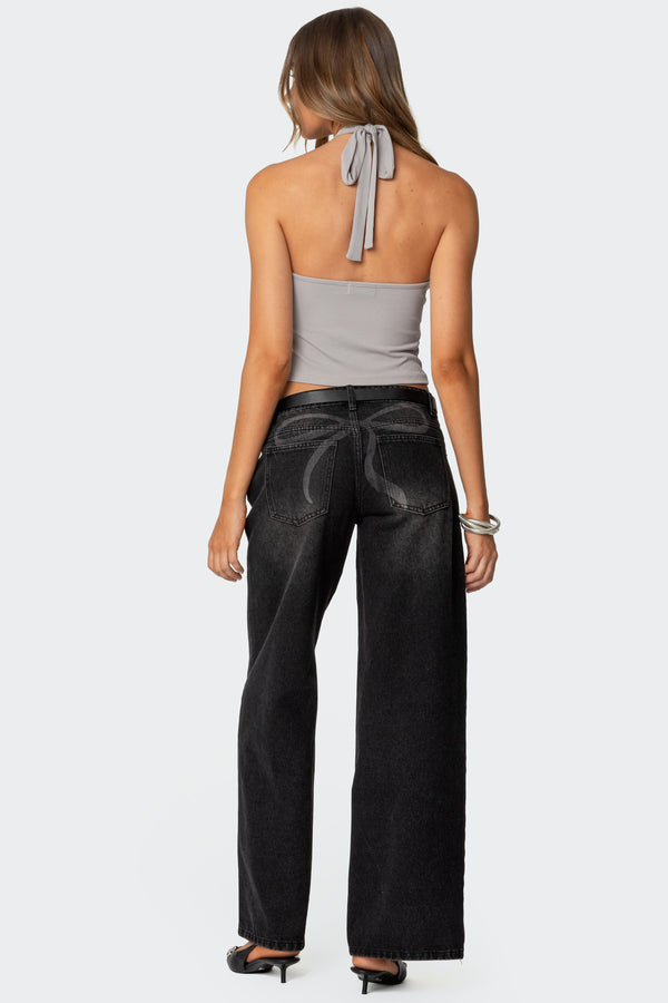 Edikted Reissa Criss Cross Halter Top Gray