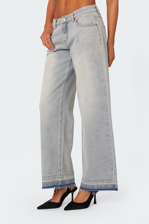 Edikted Released Hem Low Rise Jeans Light Blue