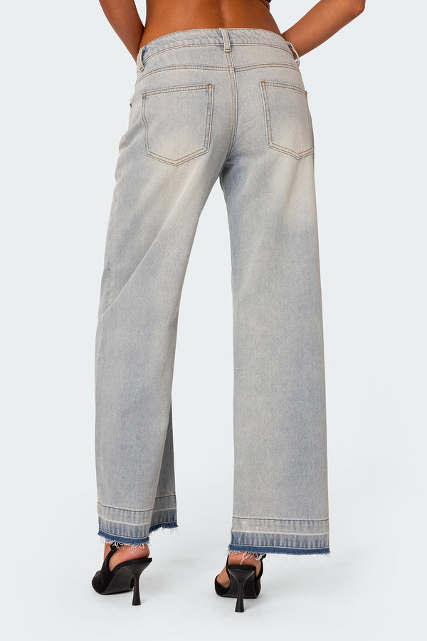 Edikted Released Hem Low Rise Jeans Light Blue