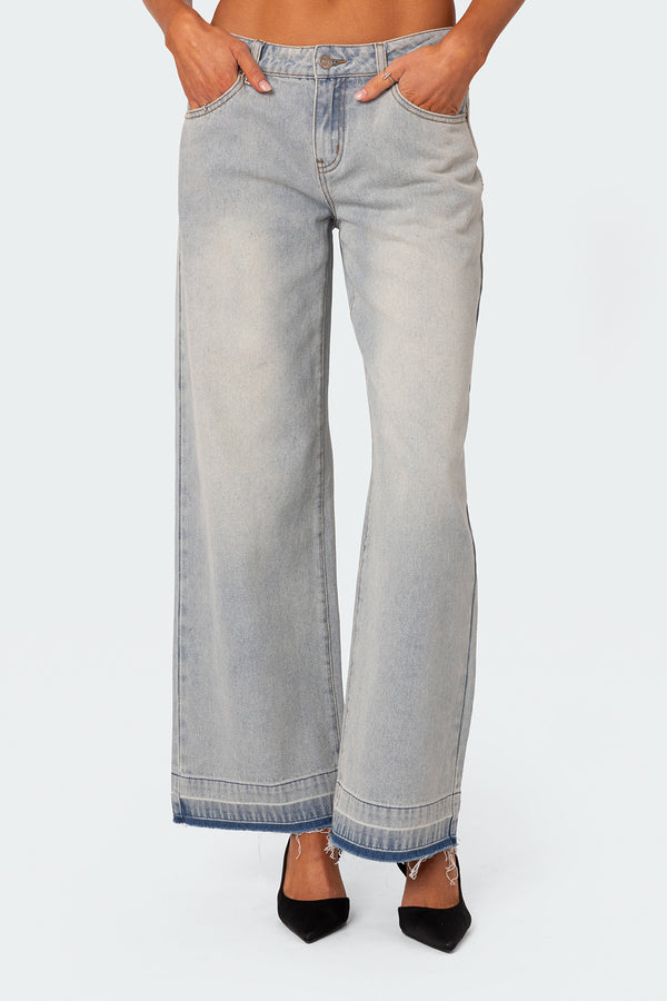 Edikted Released Hem Low Rise Jeans Light Blue