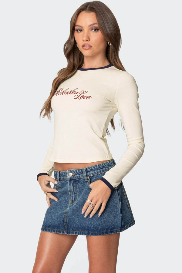 Edikted Relentless Long Sleeve T Shirt Cream