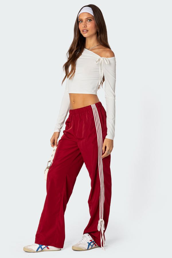 edikted Remy Ribbon Track Pants red