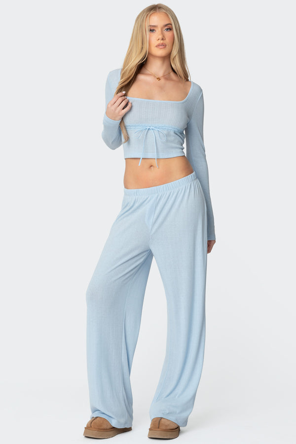 Edikted Ren Square Neck Pointelle Top Light Blue