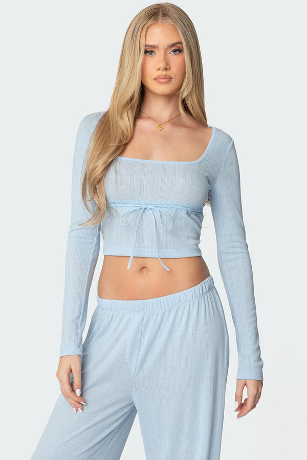 edikted Ren Square Neck Pointelle Top light blue
