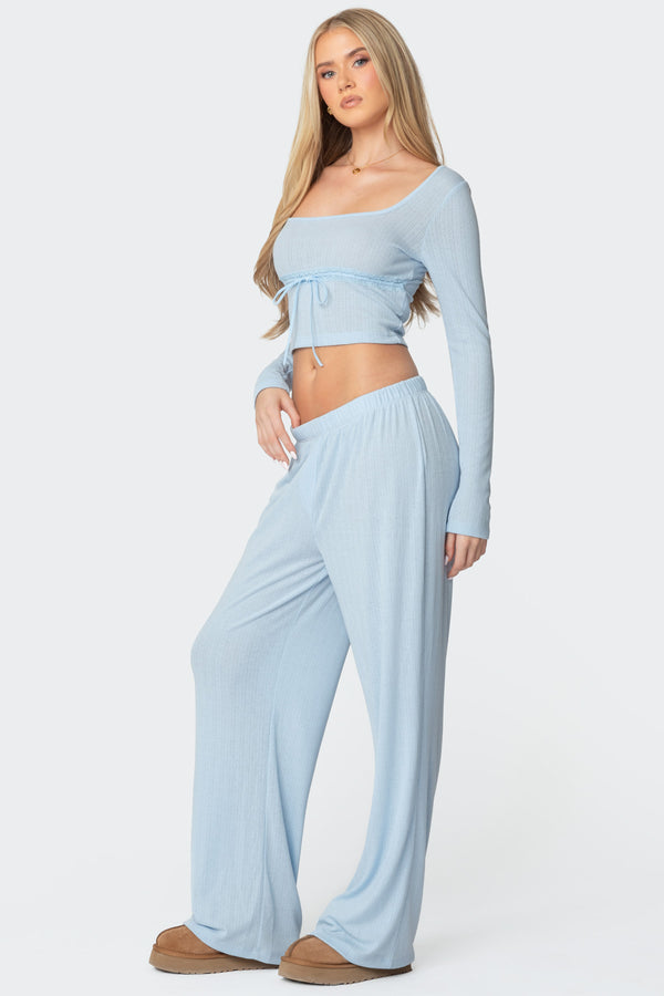 Edikted Ren Square Neck Pointelle Top Light Blue