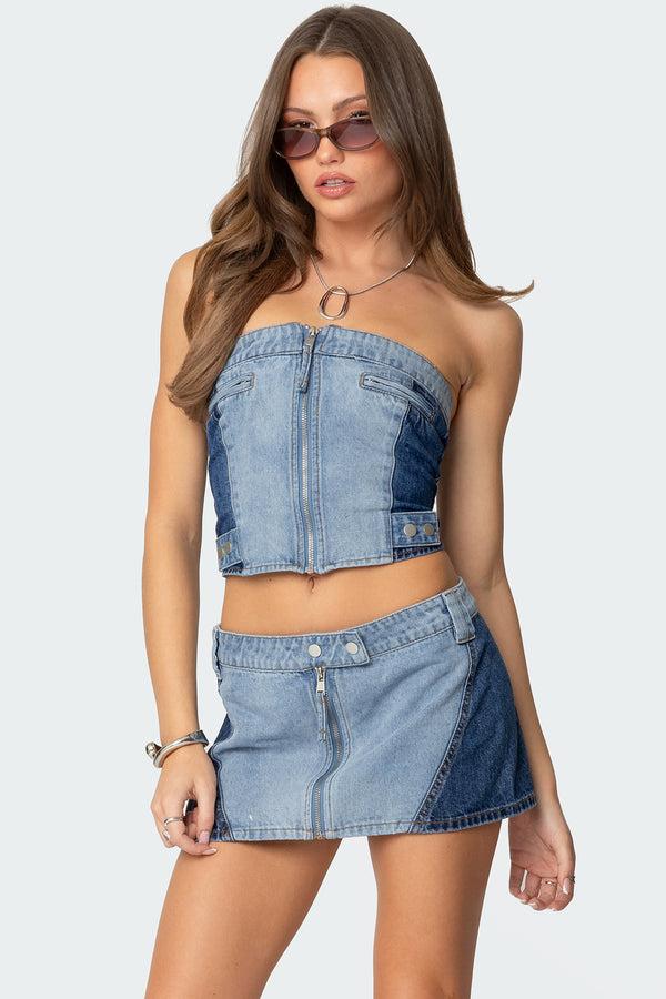 edikted Reni Contrast Denim Zip Up Corset blue