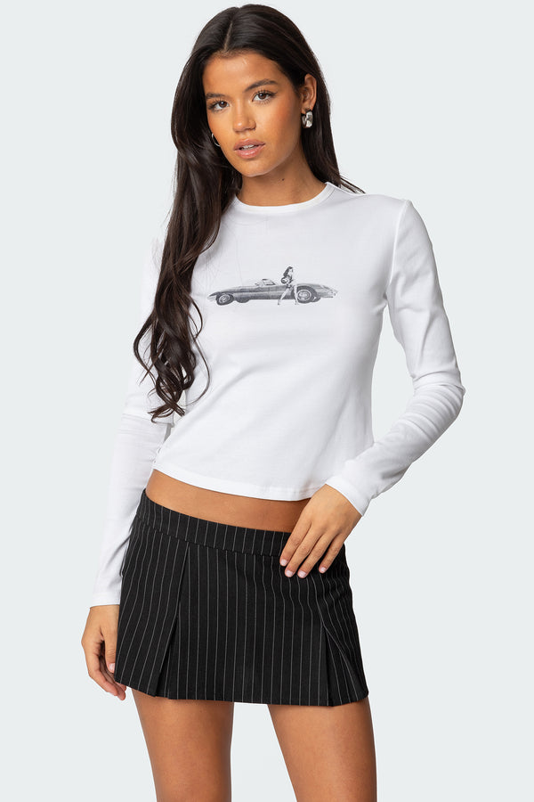 edikted Retro Roadtrip Long Sleeve T Shirt white
