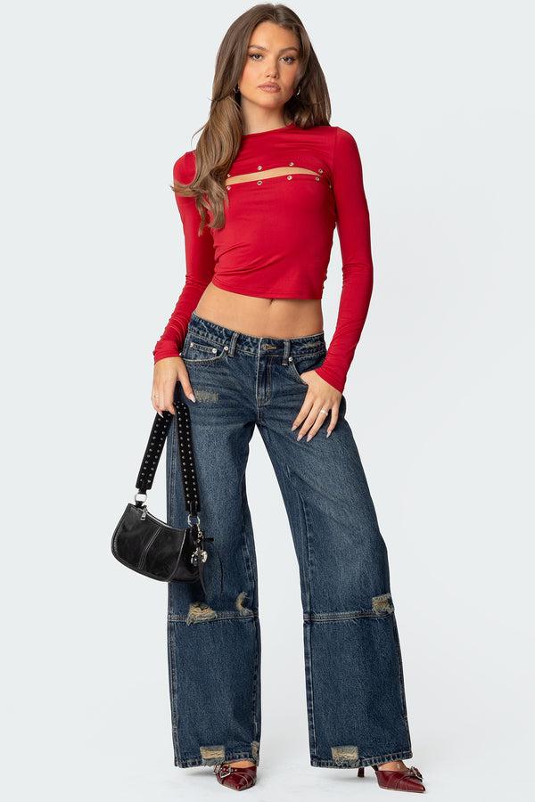 Edikted Revi Front Cut Out Grommet Top Red