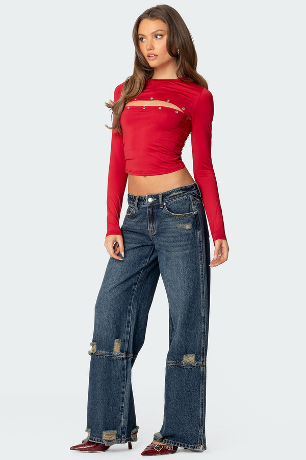 Edikted Revi Front Cut Out Grommet Top Red