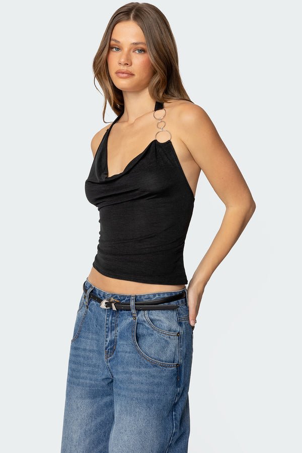Edikted Rhia Cowl Neck Halter Top Black