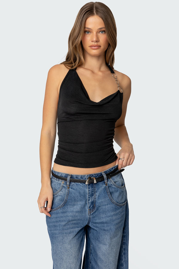 edikted Rhia Cowl Neck Halter Top black