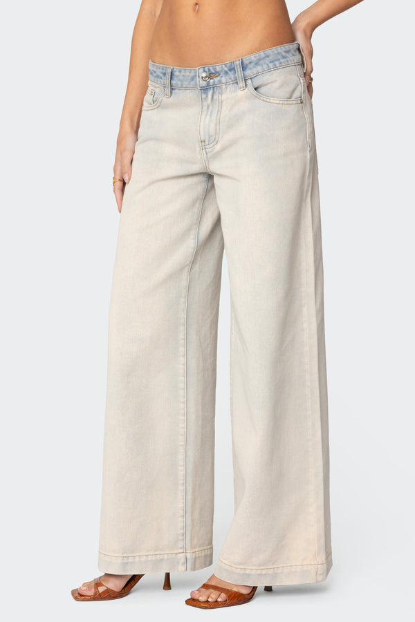 Edikted Rhiannon Washed Wide Leg Jeans Light Denim