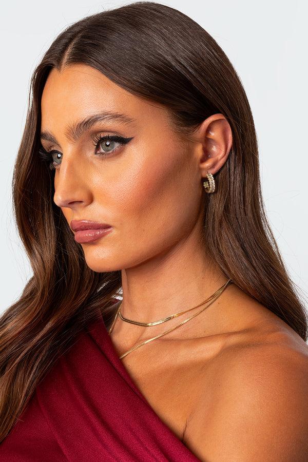 Edikted Rhinestone Hoop Stud Earrings Gold