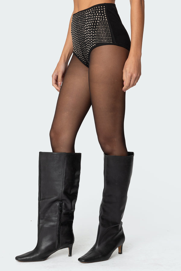 Edikted Rhinestone Micro Shorts Black