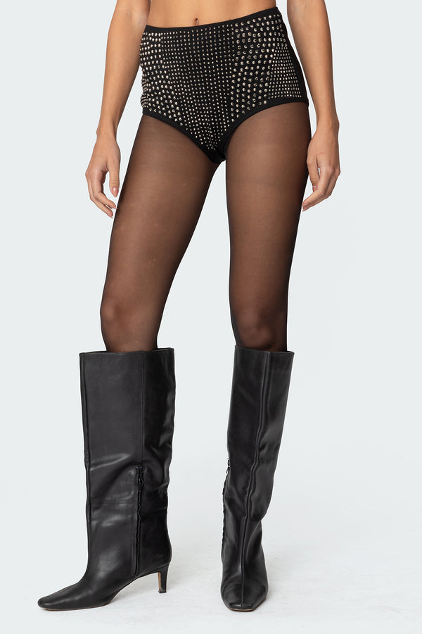 Edikted Rhinestone Micro Shorts Black