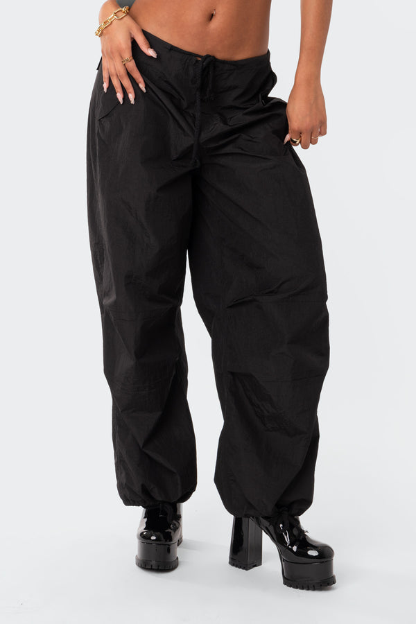 Edikted Rian Nylon Cargo Pants Black