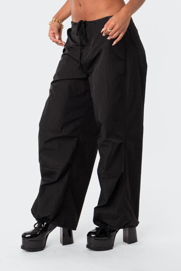 Edikted Rian Nylon Cargo Pants Black