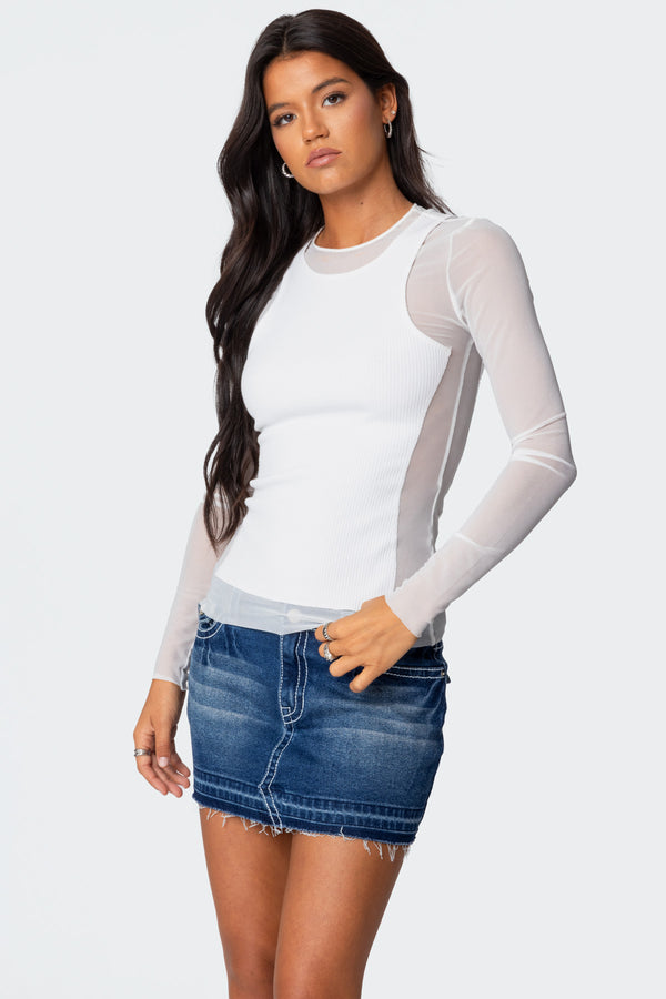 Edikted Rib Tank Layered Mesh Top White