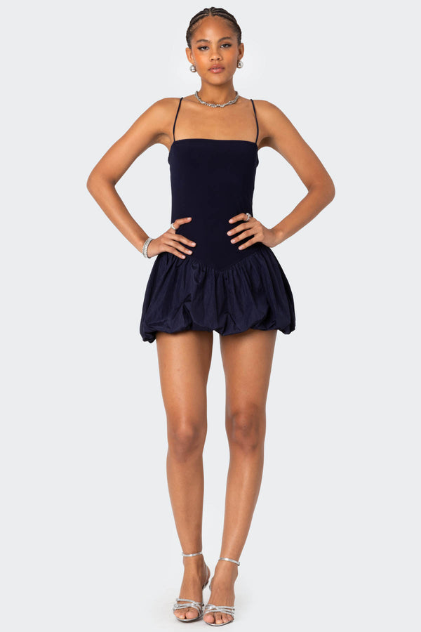 Edikted Ribbed Bubble Skirt Mini Dress Navy