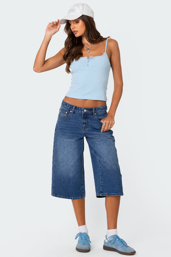 Edikted Ribbed Henley Tank Top Light Blue