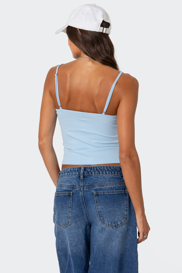 Edikted Ribbed Henley Tank Top Light Blue