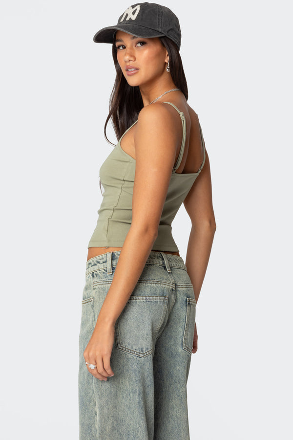 Edikted Ribbed Henley Tank Top Olive