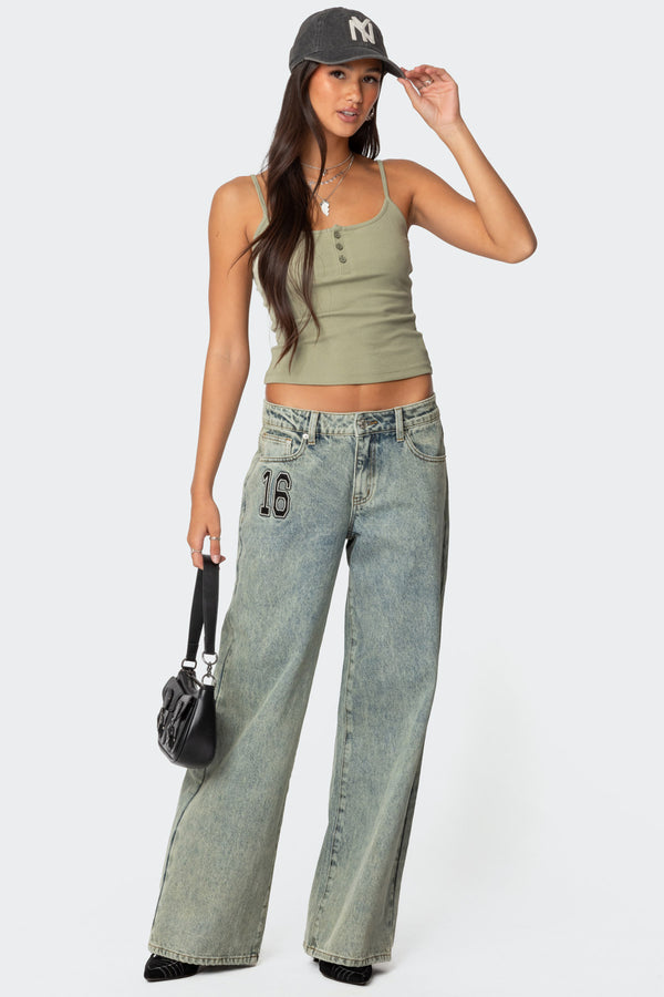 Edikted Ribbed Henley Tank Top Olive