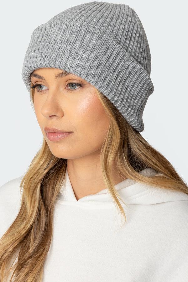edikted Ribbed Knit Beanie gray