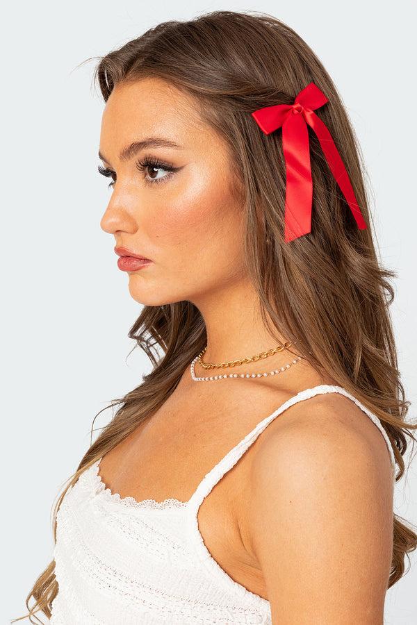 edikted Ribbon Bow Hair Clip Pack red