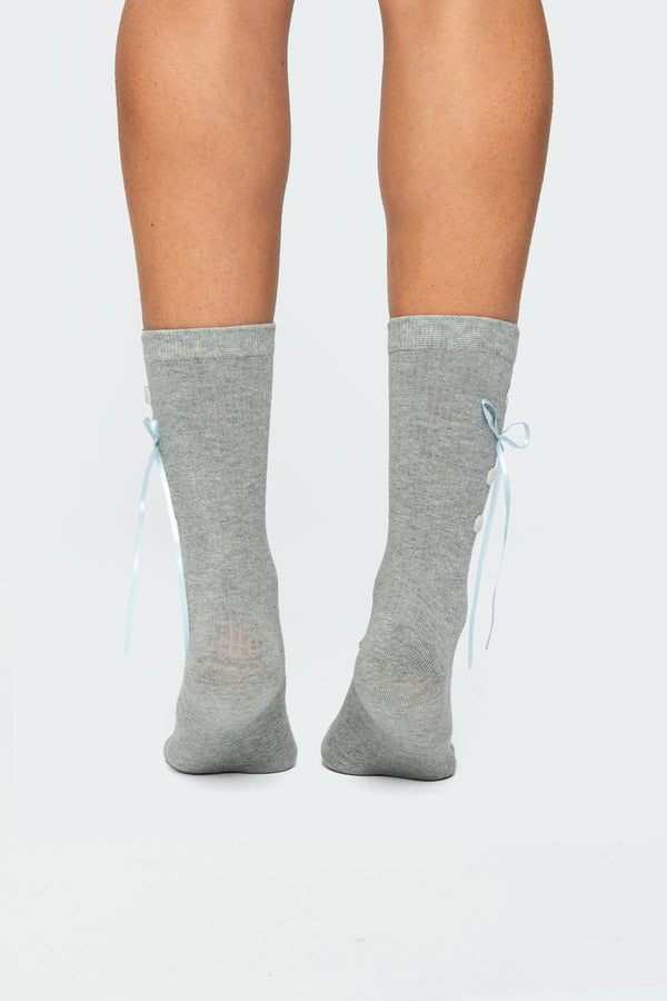 Edikted Ribbon & Flower Button Socks Gray