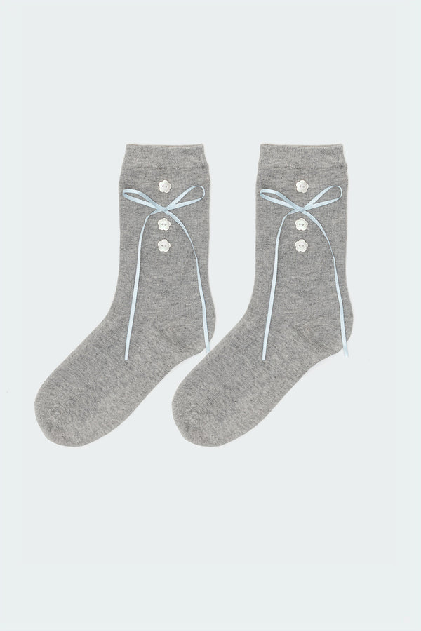 Edikted Ribbon & Flower Button Socks Gray